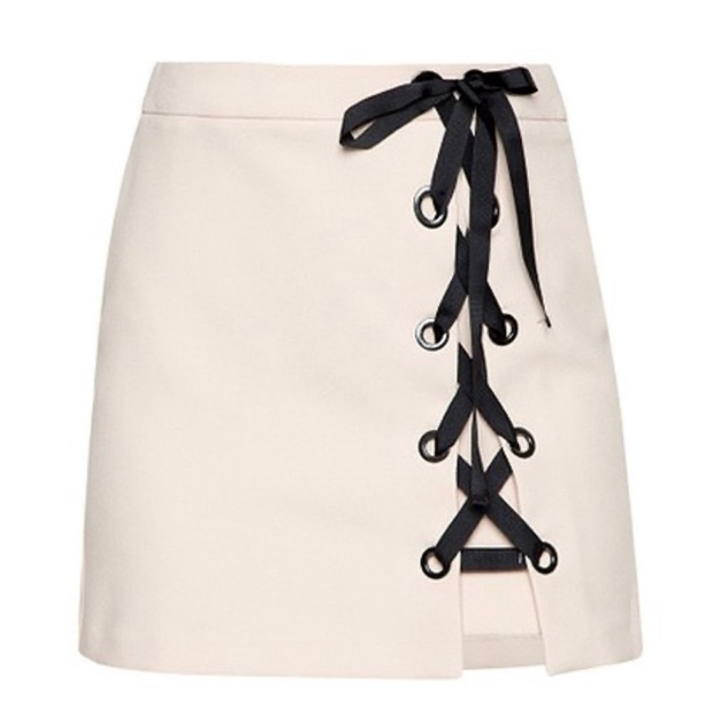 Topshop Petite Eyelet Ribbon Skirt in Blush Pink